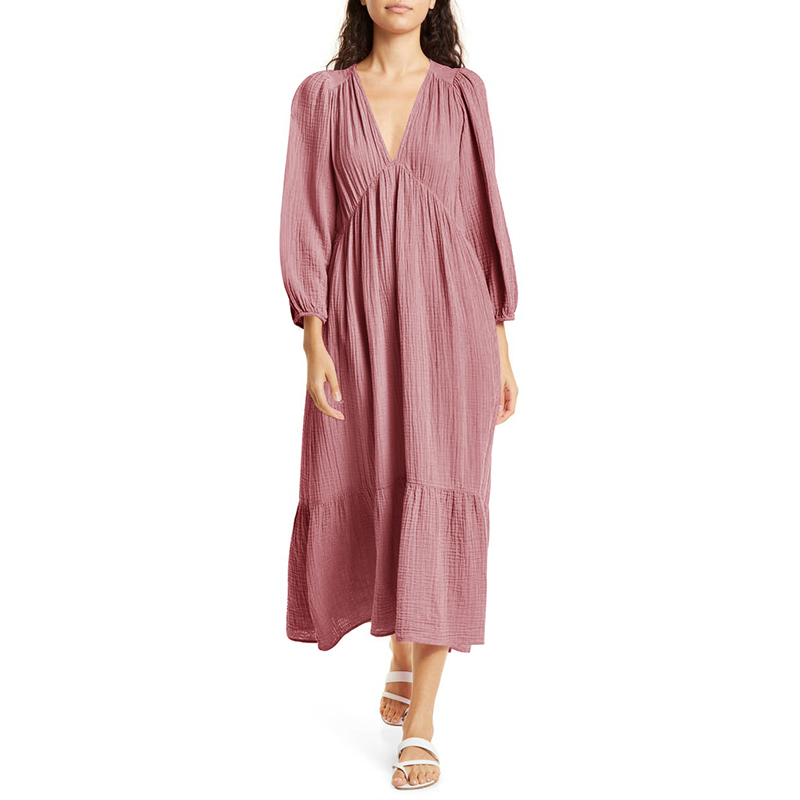 Linen Dress Wrap - シフォン-100% コットンロングドレス,女性用,Vネック,セクシー,無地,エレガント,ルーズ,シック,誕生日パーティー用