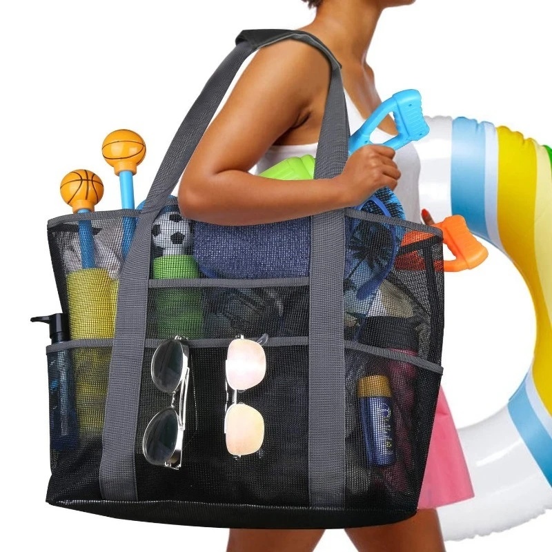 Tote Bag Beach - 2026年新型大容量メッシュビーチトートバッグ多ポケット水着バッグ速乾防砂サマートラベルジム収納ハンドバッグ