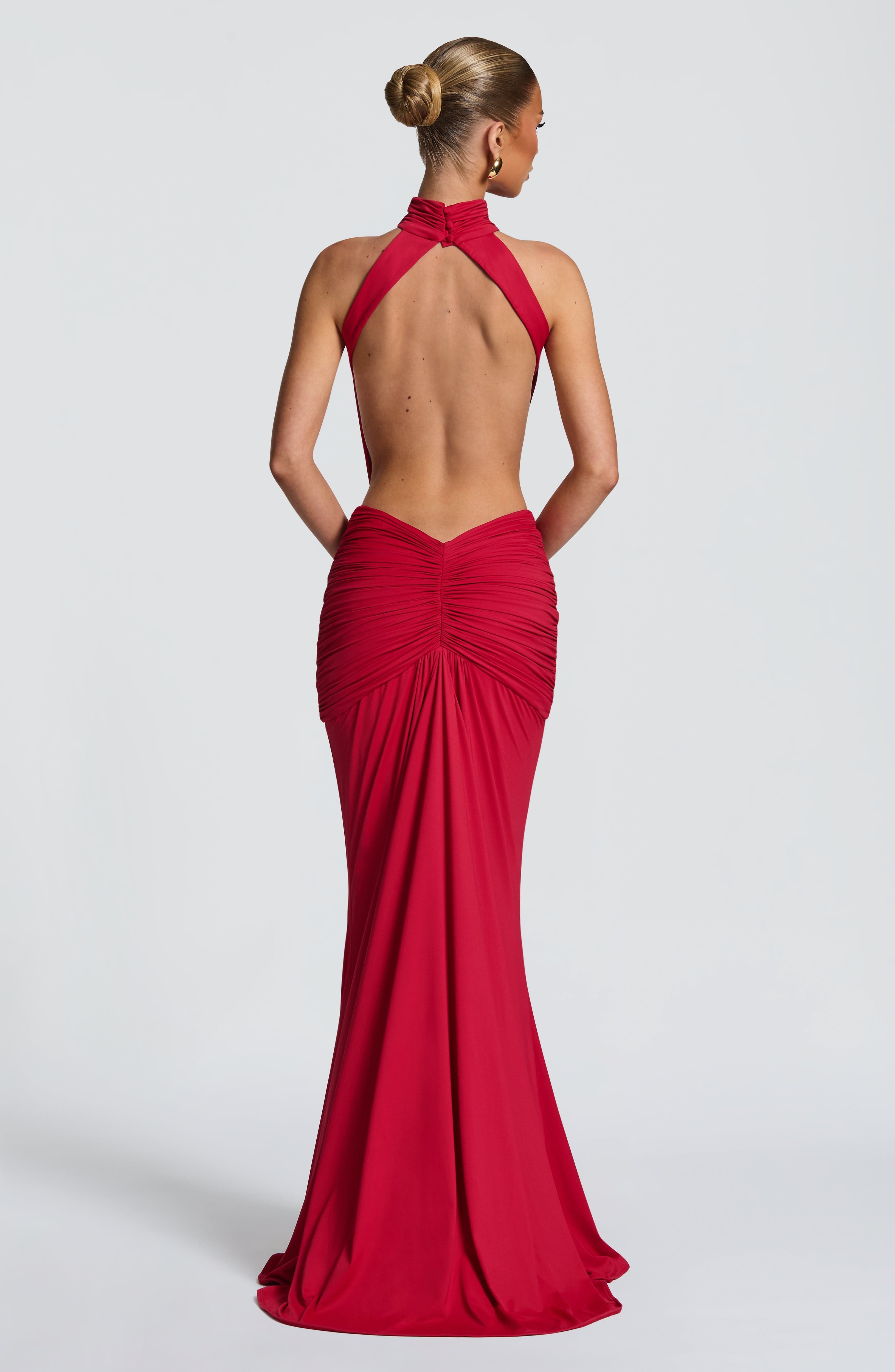 Maxi Dress Halter - ホルターネックハイネックカットアウトウエストバックレスマキシドレス、ルーシュドレープマーメイドロングガウン、エレガントカジュアルなお出かけに
