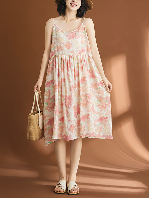 Linen Dress Wrap - カジュアルなコットンリネン素材の女性用ワンピース、芸術的なスタイルの夏用ノースリーブ、ラップネックライン、スカートヘムラインプリント、薄手のボディコンワンピース