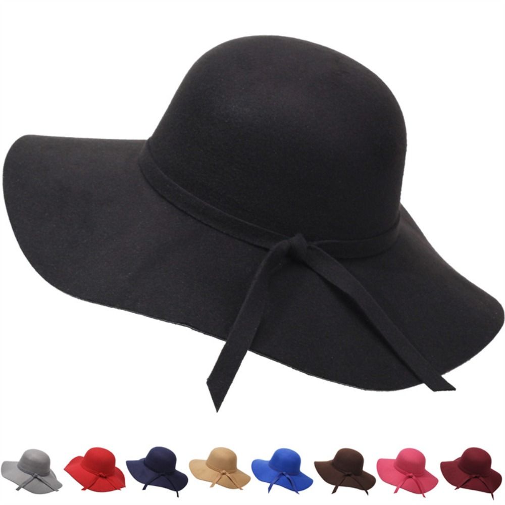 Hat Floppy Wide - ヴィンテージスタイルのバケットハット、折りたたみ式デザイン、フェルト素材、つば広帽子、つば広レトロデザイン、フロッピーフェドラハット