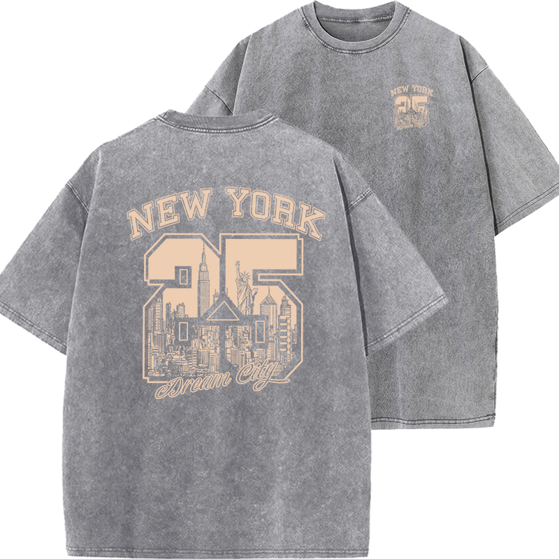 Blouse Off Shoulder - ニューヨーク市面白いプリント女性 Tシャツ夏のヴィンテージウォッシュコットン通気性 Tシャツファッションカジュアルホーム Tシャツ
