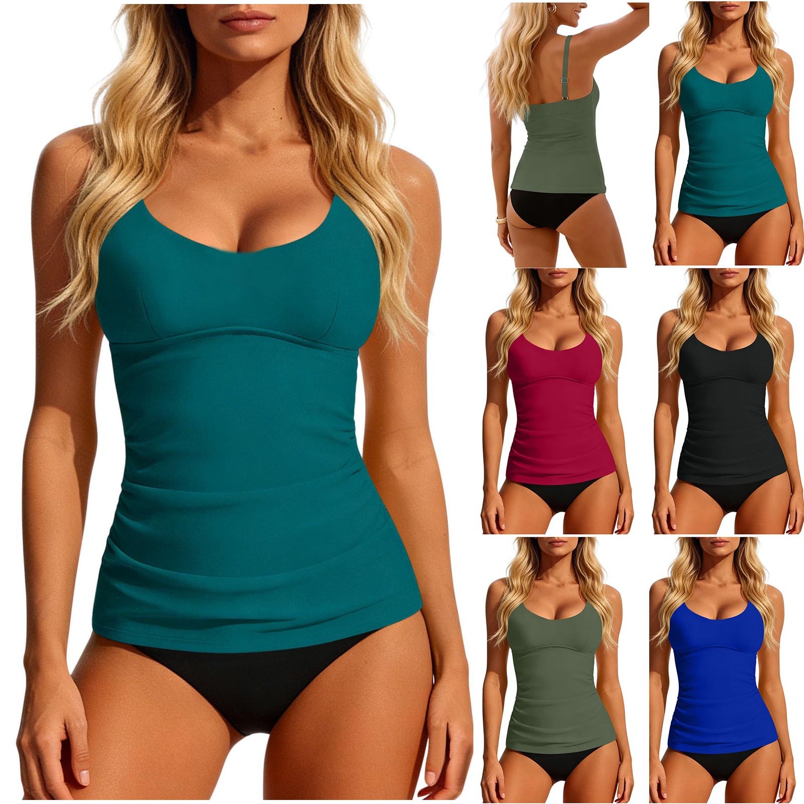 Swimsuit Bikini Ruched - レディース 2026 タンキニ ティール スクープネック タンキニトップ