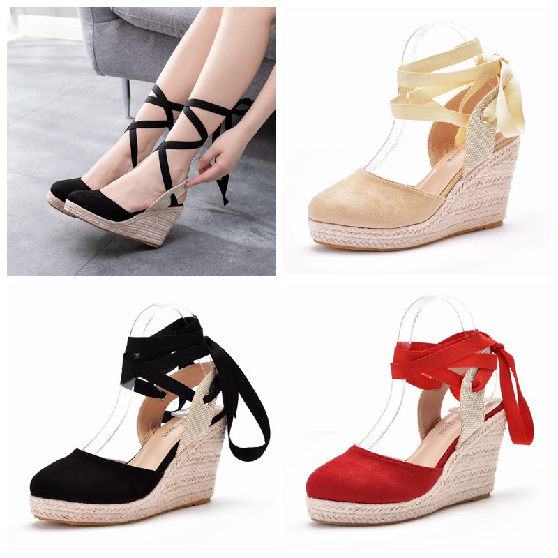 Wedge Espadrille Women - レディース エスパドリーユ プラットフォーム ウェッジサンダル クローズドトゥ アンクルストラップ