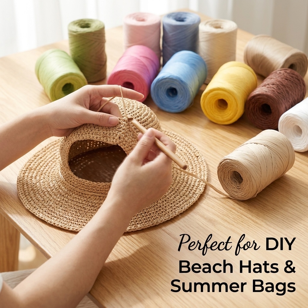 Crochet Bag Raffia - 150m DIY天然紙ラフィア糸 ソフトストロー織り糸 夏のサンハット ビーチバッグ 手編みクラフト用品