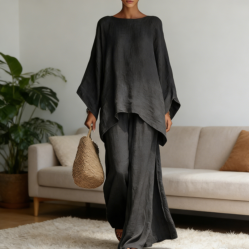 Linen Pant Wide - 春の新作ファッションリネンルーズ長袖ワイドレッグパンツ2点セット女性カジュアルレトロエレガント女性シンプルスーツ