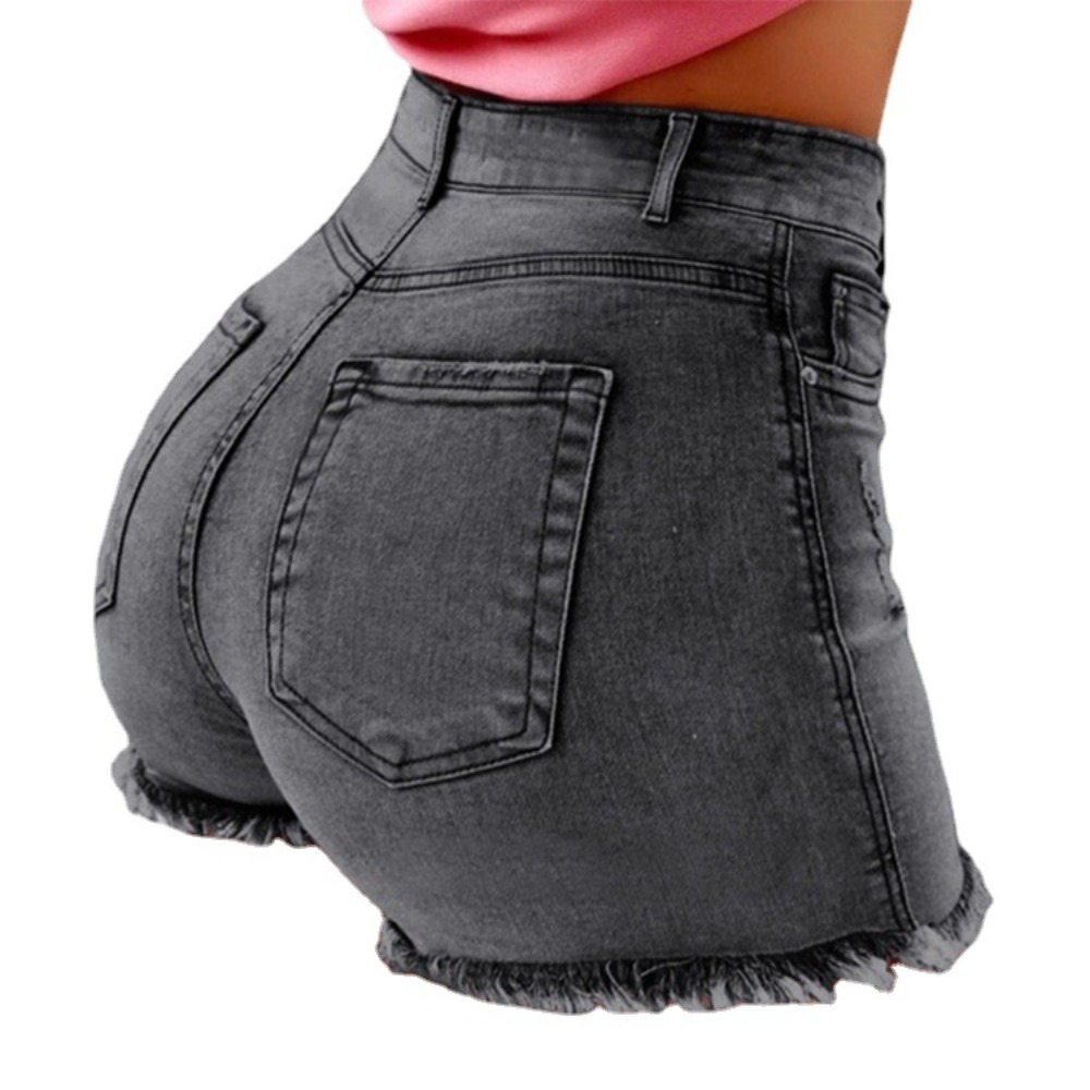 女性のハイウエスト ダメージ加工デニム ショートパンツ ほつ - Shorts Denim Frayed のレビューと価格