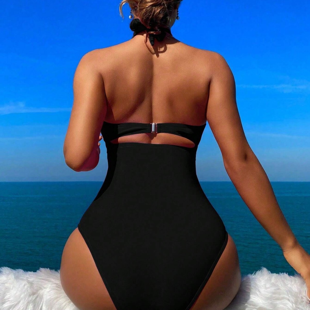 女性用水着 ホルターネック 無地水着 バックレス ウエストシ - Swimsuit Bikini Ruched のレビューと価格