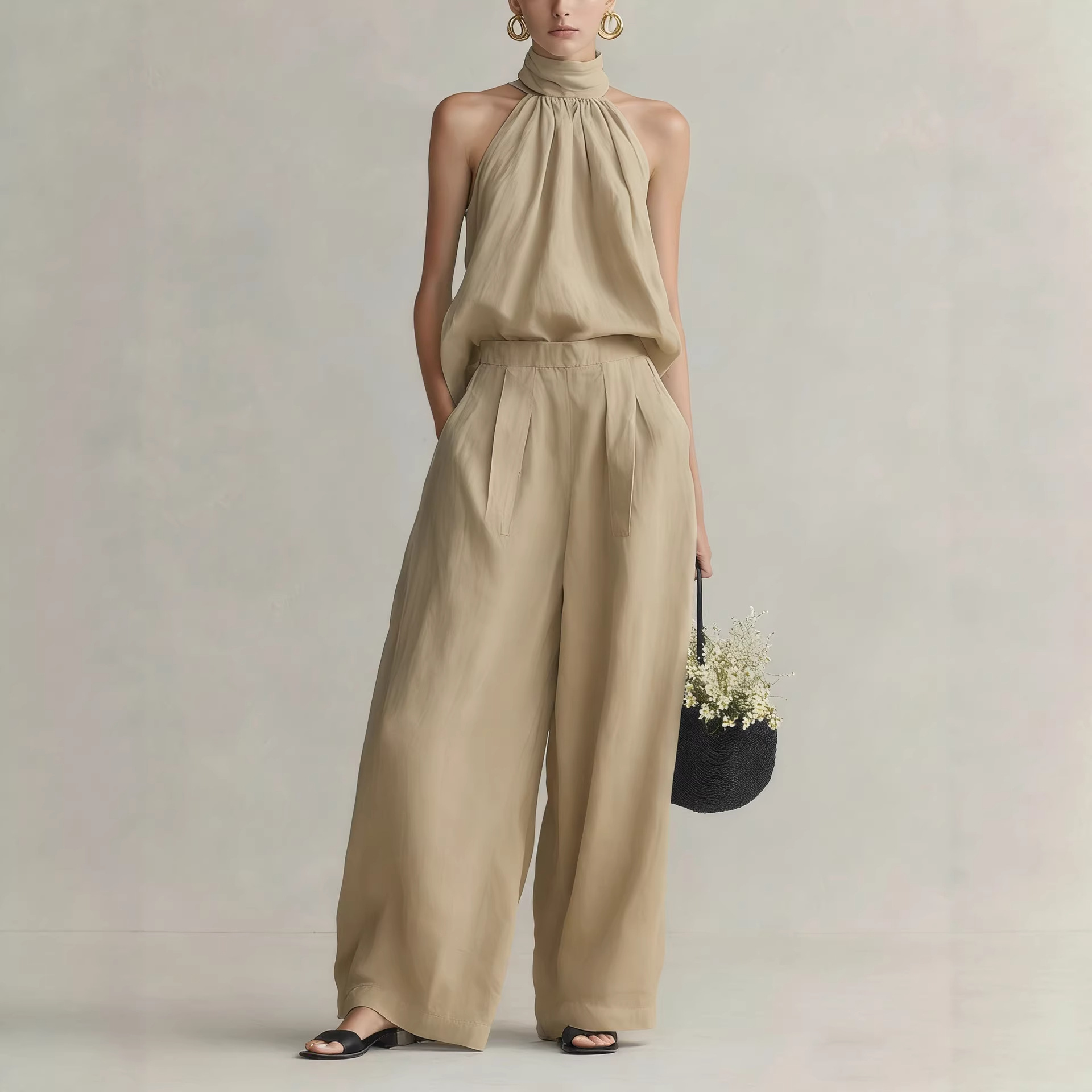 レディース2026夏新作ノースリーブネックハンギングトップ＋ - Linen Pant Wide のレビューと価格