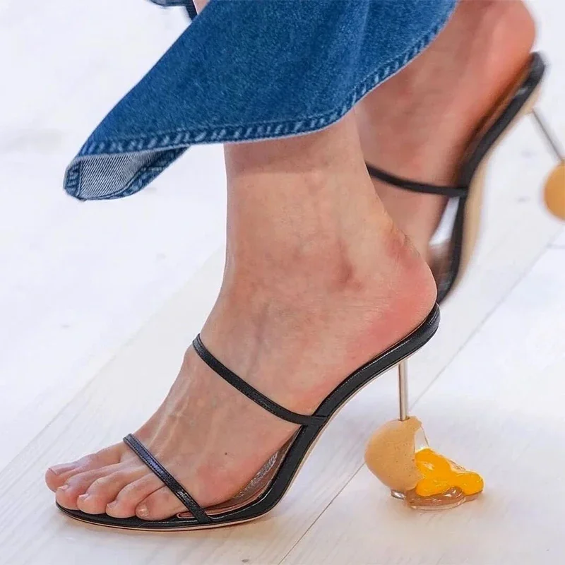 夏ストラップサンダルオープントゥハイヒール奇妙なヒール卵デザ - Sandal Strappy Heeled のレビューと価格