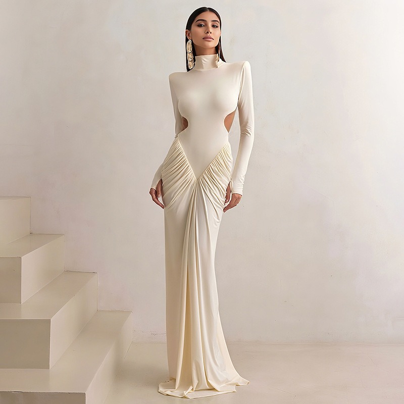 女性用バックレスロングドレス、タートルネック、イブニングパー - Maxi Dress Halter のレビューと価格