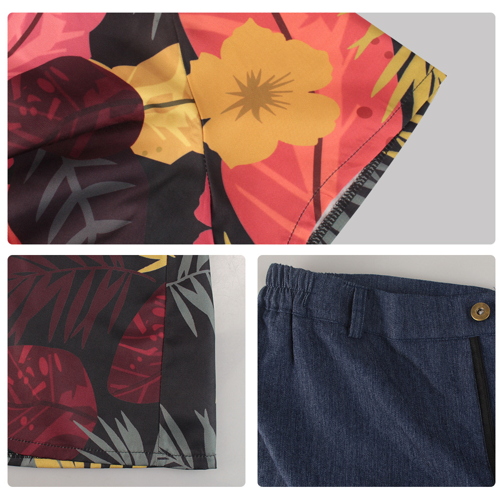 メンズ トロピカルフローラルシャツ＆フレイドデニムショーツセ - Shorts Denim Frayed のレビューと価格