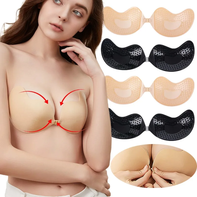 女性のための見えないプッシュアップブラ、黒の肌の色、背中の開 - Bralette Triangle Set のレビューと価格