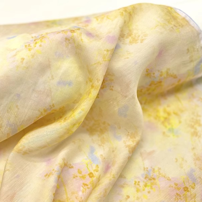 生姜色の日本風花柄グラデーションプリントシルクラミー生地、半 - Kimono Sheer Floral のレビューと価格