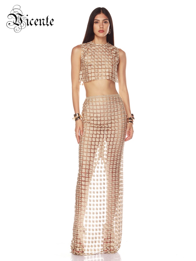 VC スタイリッシュなベージュのノースリーブ クロップド ト - Crop Top Crochet のレビューと価格