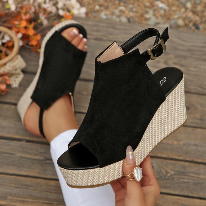 女性サンダル夏ウェッジプラットフォームスエードオープントゥバ - Wedge Espadrille Women のレビューと価格