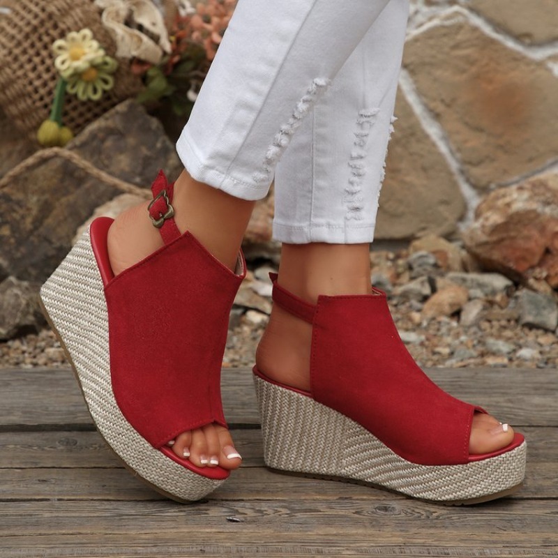 女性サンダル夏ウェッジプラットフォームスエードオープントゥバ - Wedge Espadrille Women のレビューと価格