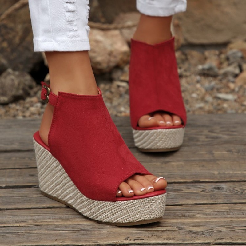 女性サンダル夏ウェッジプラットフォームスエードオープントゥバ - Wedge Espadrille Women のレビューと価格