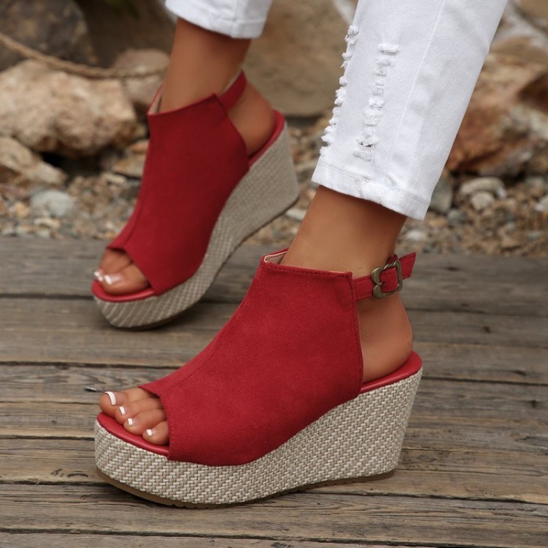 女性サンダル夏ウェッジプラットフォームスエードオープントゥバ - Wedge Espadrille Women のレビューと価格