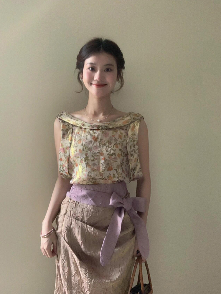 XZY ヴィンテージ花柄ノースリーブトップスとスカートセット - Midi Skirt Floral のレビューと価格