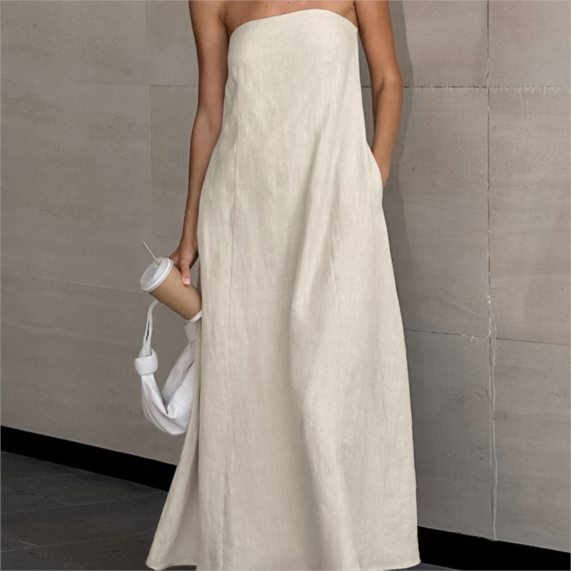 ファッションエレガントなシンプルなデザインのストラップレスコ - Linen Dress Wrap のレビューと価格