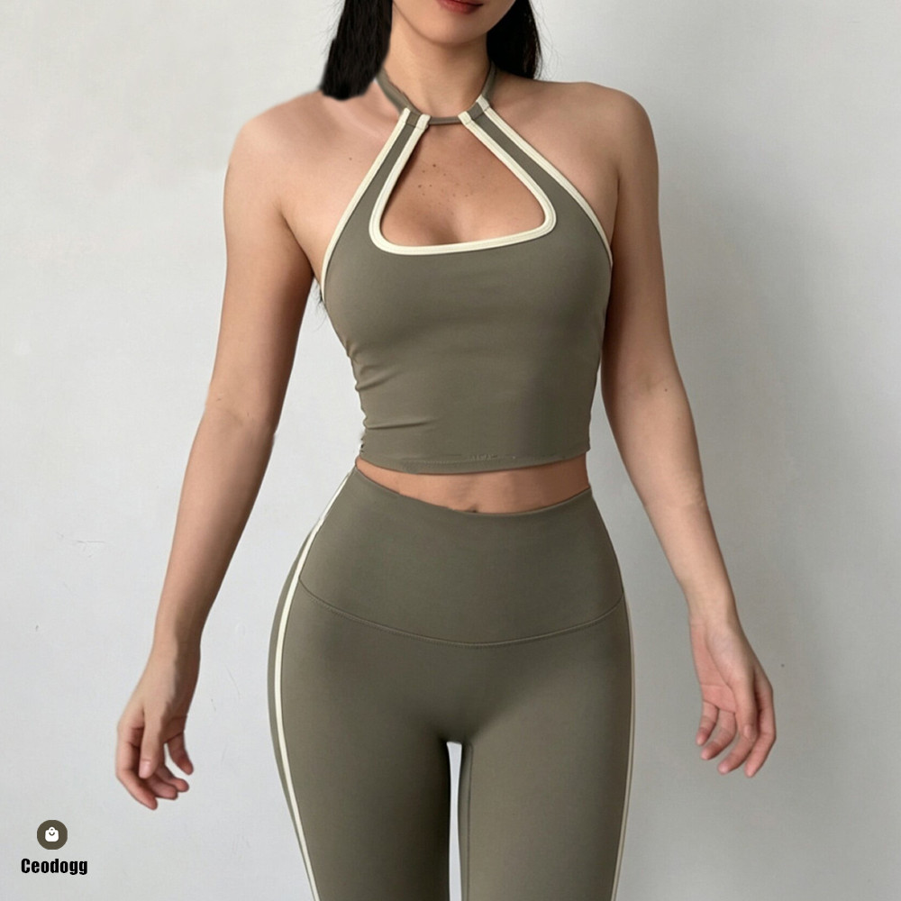 ハンギングホルタートップ女性スポーツブラプッシュアップフィッ - Bralette Triangle Set のレビューと価格