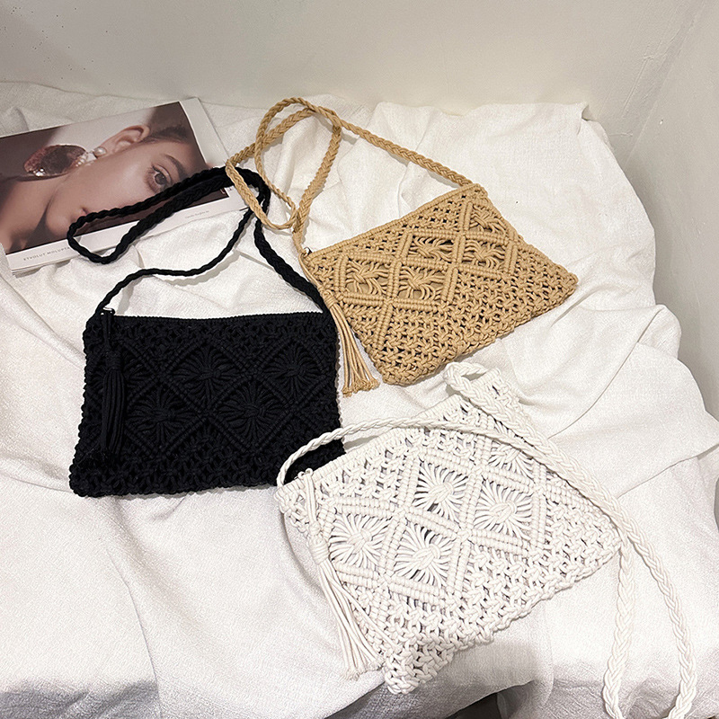 女性用透かし彫りストローショルダーバッグ,サマーショルダーバ - Crochet Bag Raffia のレビューと価格