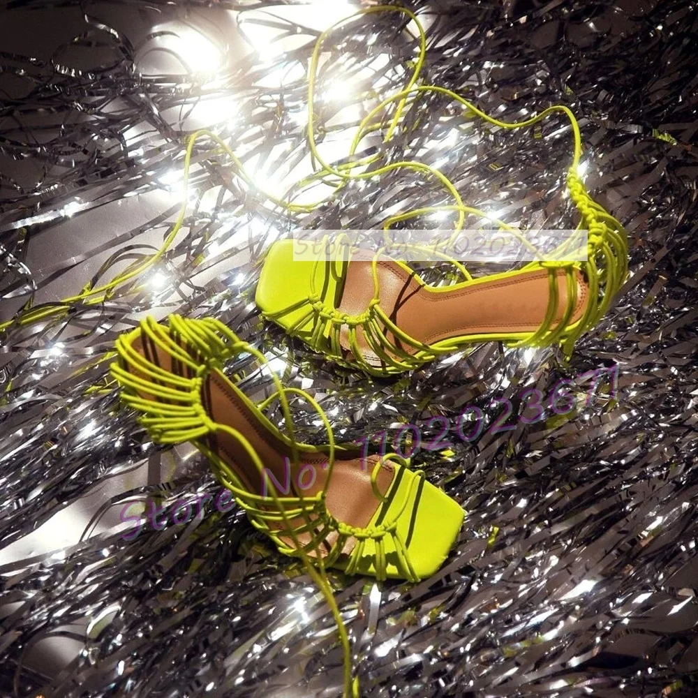 女性のためのシックなコード付きレースアップサンダル,セクシー - Sandal Strappy Heeled のレビューと価格