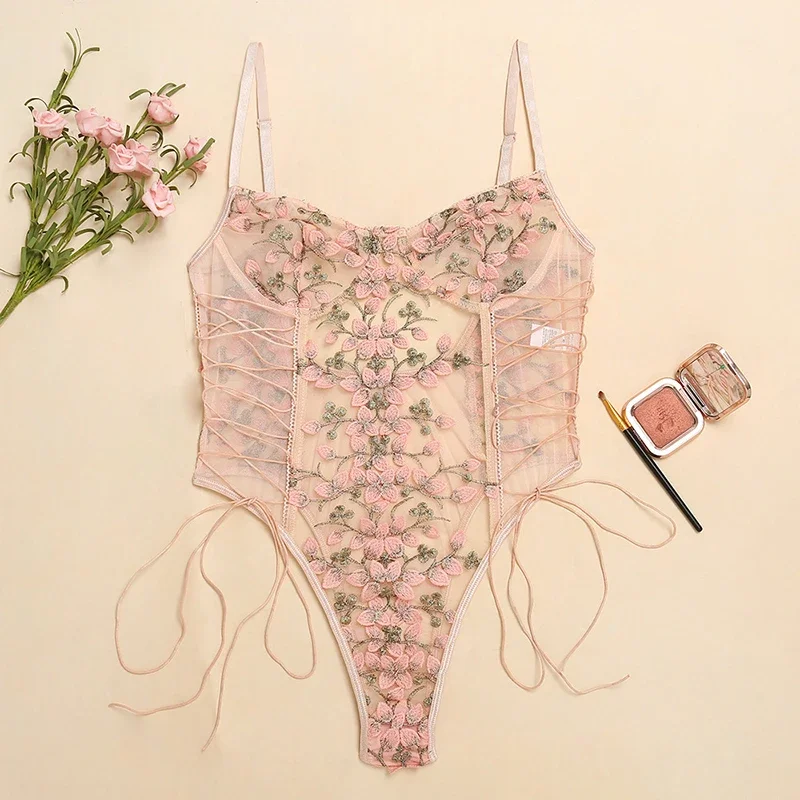 女性のセクシーなランジェリーボディスーツ花柄プリント刺繍透明 - Romper Floral Print のレビューと価格