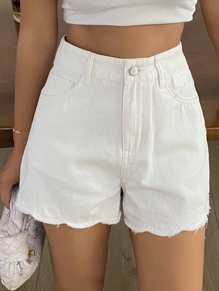 女性用ルーズカジュアルデニムショートパンツ、夏用ハイウエスト - Shorts Denim Frayed のレビューと価格