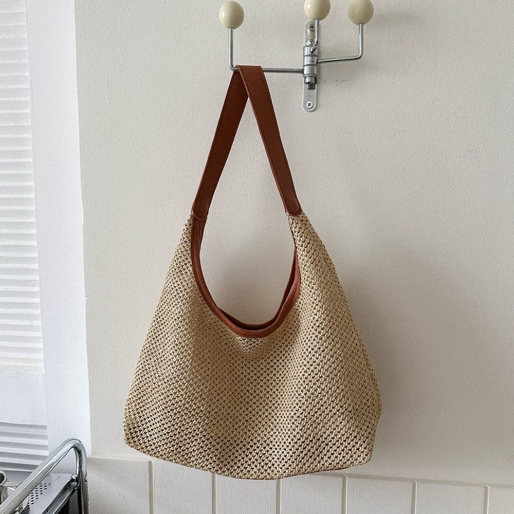 かわいい無地織りわらバッグボヘミアンスタイル手作りビーチハン - Tote Bag Beach のレビューと価格