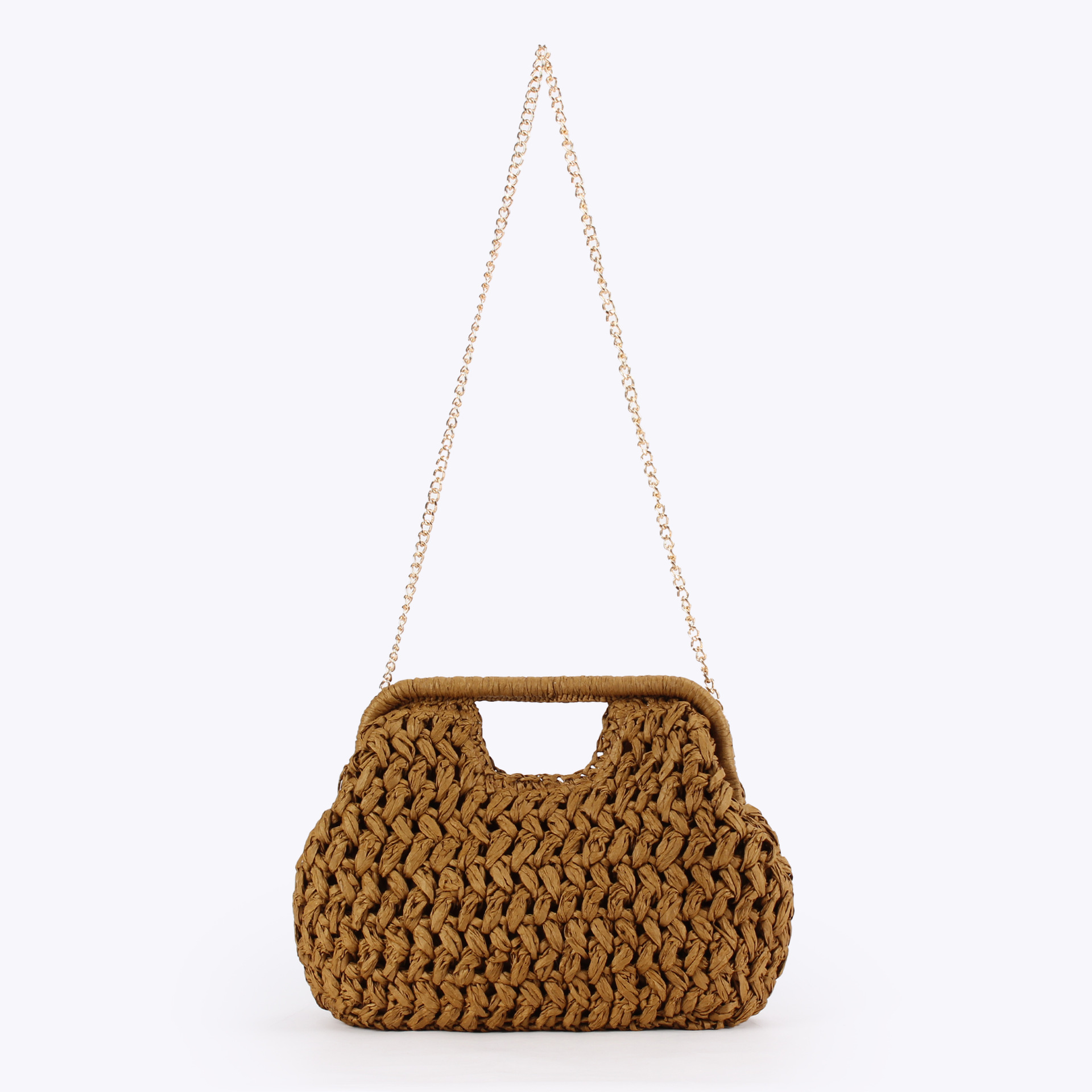 エレガントなレディースチェーン手編みハンドバッグストローショ - Crochet Bag Raffia のレビューと価格