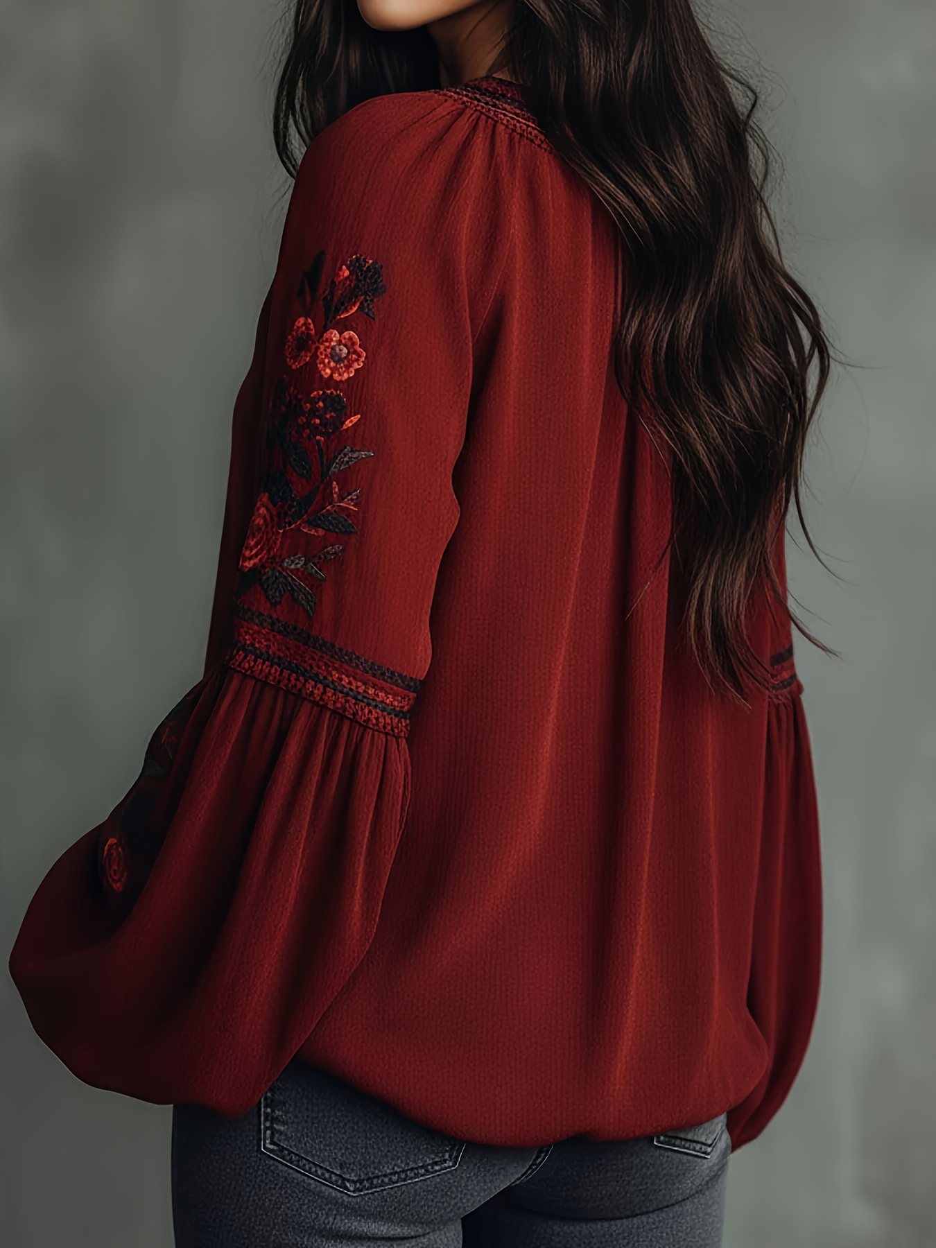 女性の春のブラウスレトロ刺繍フラワーランタンスリーブシャツ  - Blouse Off Shoulder のレビューと価格