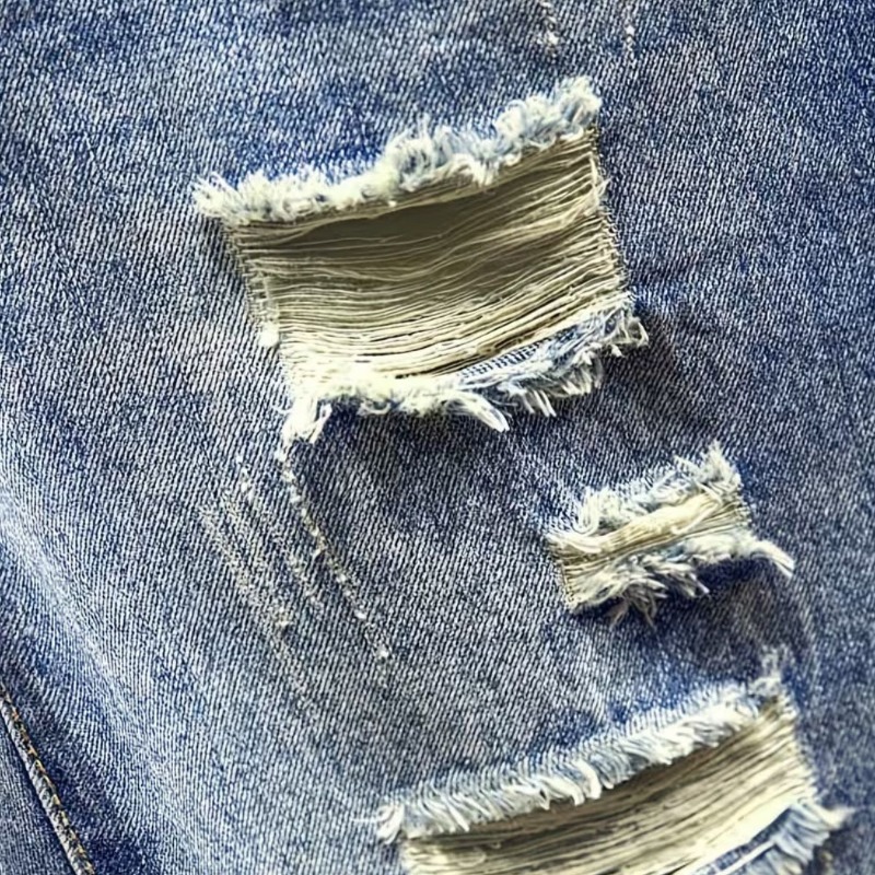 メンズ韓国風ダメージデニムショーツ、ライトウォッシュ加工、リ - Shorts Denim Frayed のレビューと価格