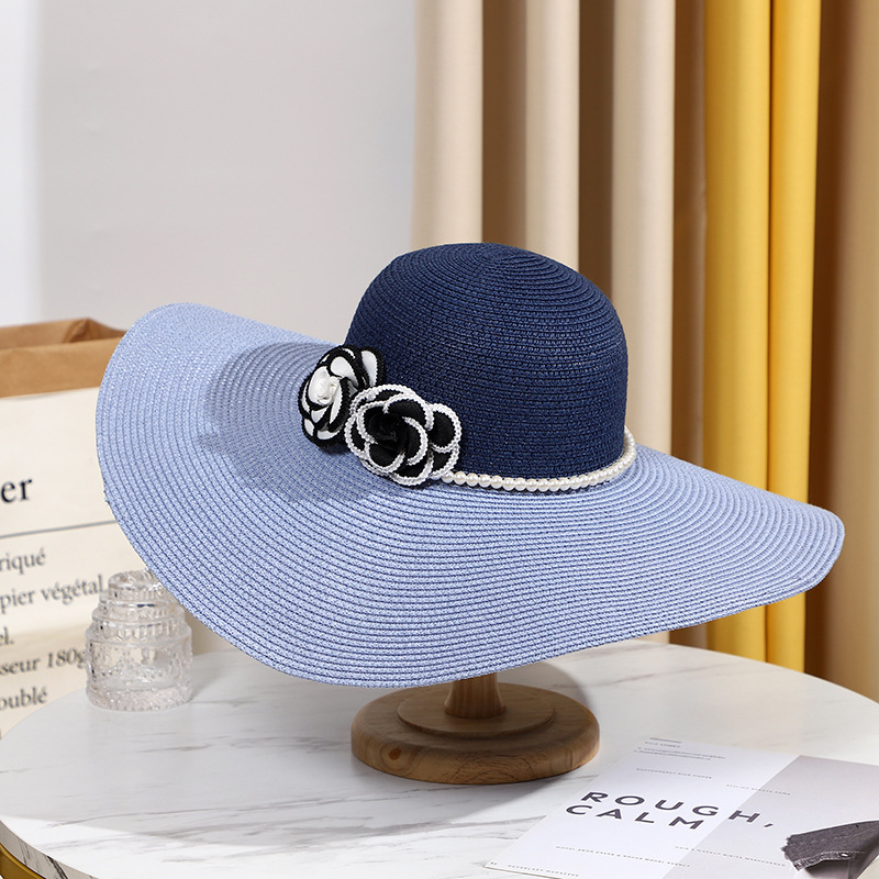 つばの夏用帽子,大きなつば,真珠付き,2トーン,ビーチ用,女 - Hat Floppy Wide のレビューと価格