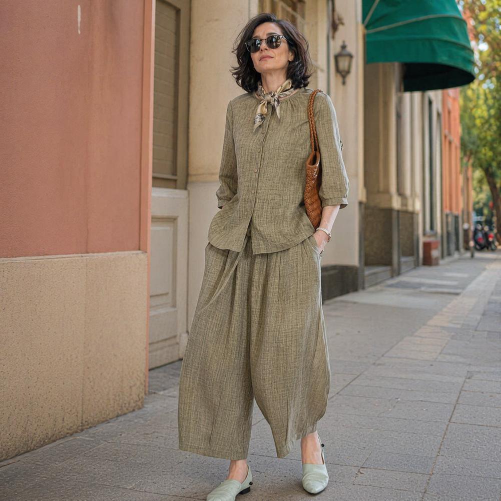 2026年 プラスサイズ カジュアルスーツ レディース 2ピ - Linen Pant Wide のレビューと価格