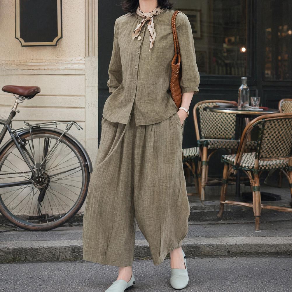 2026年 プラスサイズ カジュアルスーツ レディース 2ピ - Linen Pant Wide のレビューと価格