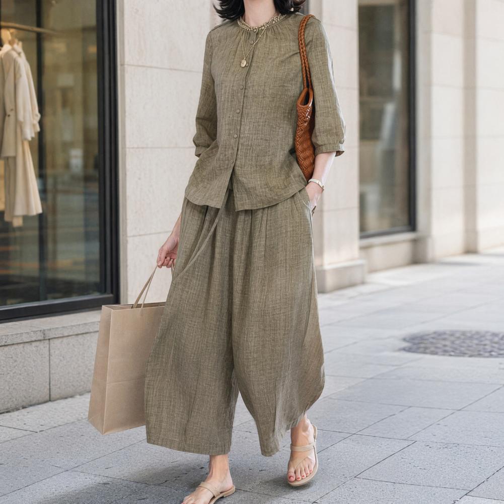2026年 プラスサイズ カジュアルスーツ レディース 2ピ - Linen Pant Wide のレビューと価格