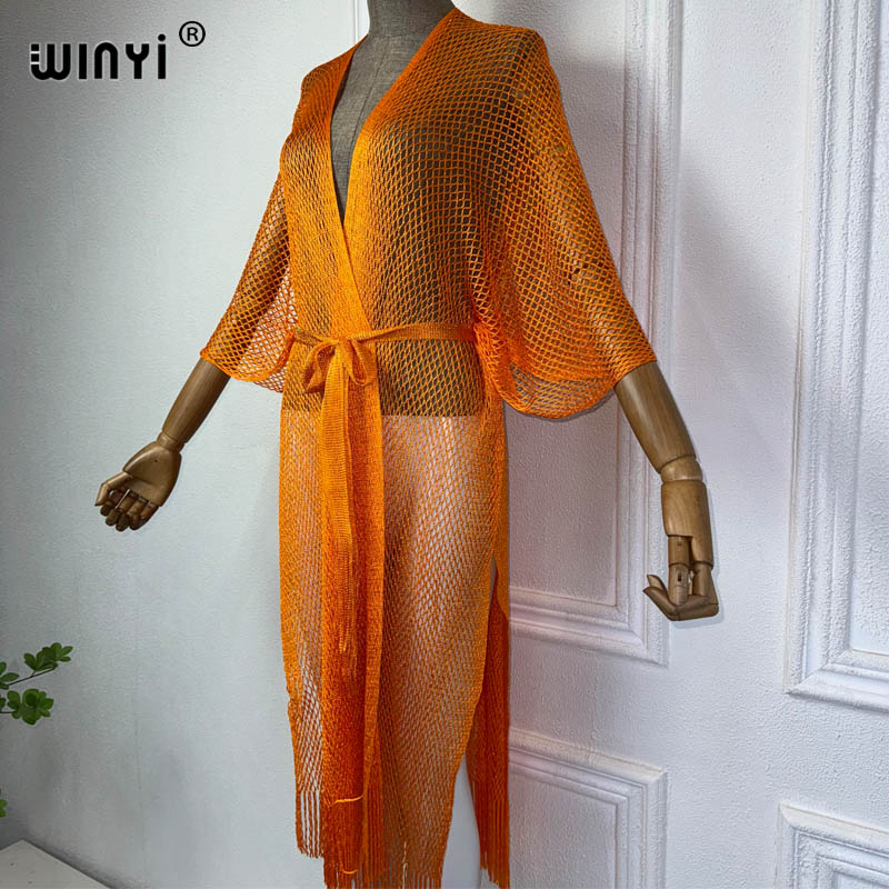 Winyi-女性用ベルト付き透かし彫りビーチ着物ドレス、エレ - Cover Up Kaftan のレビューと価格