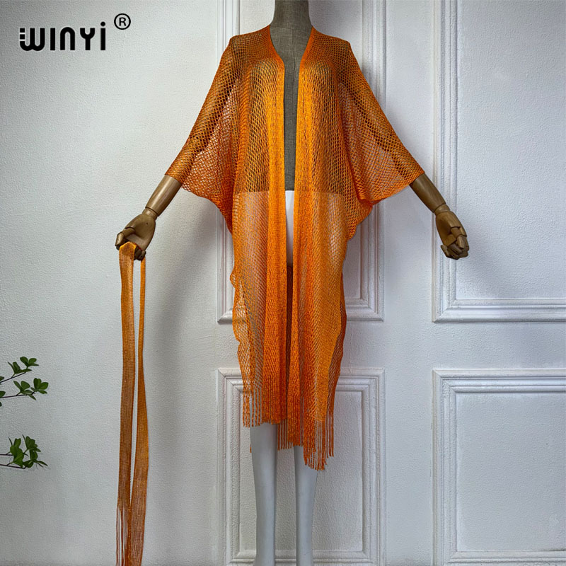 Winyi-女性用ベルト付き透かし彫りビーチ着物ドレス、エレ - Cover Up Kaftan のレビューと価格