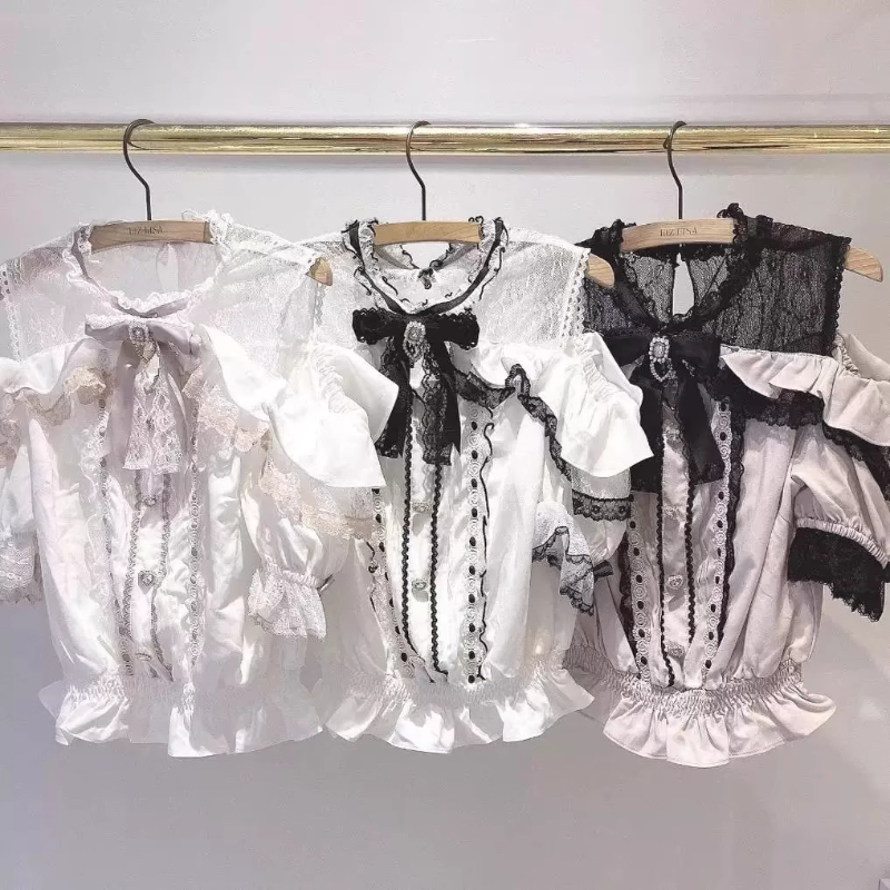 甘いキュートな女の子半袖トップス和風甘いブラウス 2025  - Blouse Off Shoulder のレビューと価格