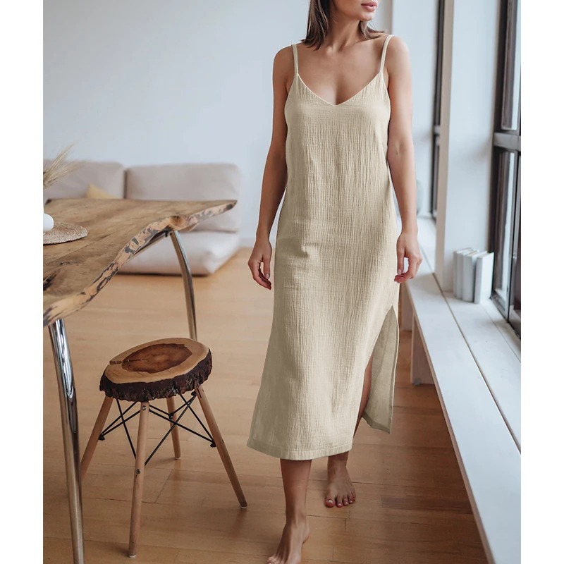 モスリン綿 100% ガーゼ女性のドレスセクシーな調節可能な - Linen Dress Wrap のレビューと価格