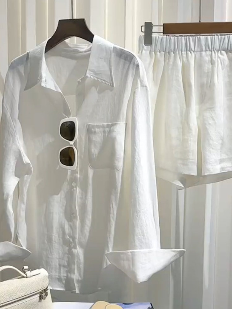 夏の女性用リネンシャツセット、ゆったりとしたワイドレッグショ - Linen Pant Wide のレビューと価格