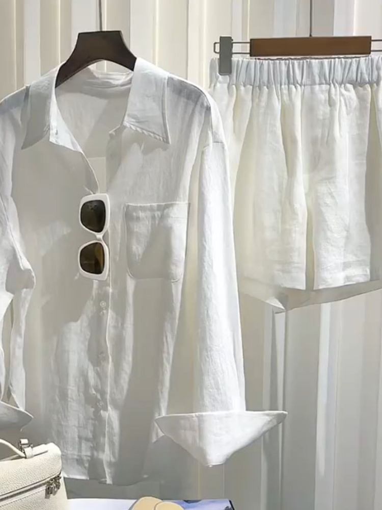 夏の女性用リネンシャツセット、ゆったりとしたワイドレッグショ - Linen Pant Wide のレビューと価格