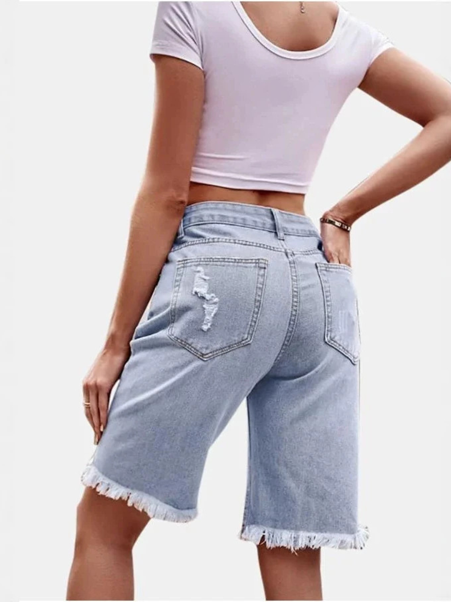 レディース ハイウエスト リップドコットンデニム ジョーツ  - Shorts Denim Frayed のレビューと価格