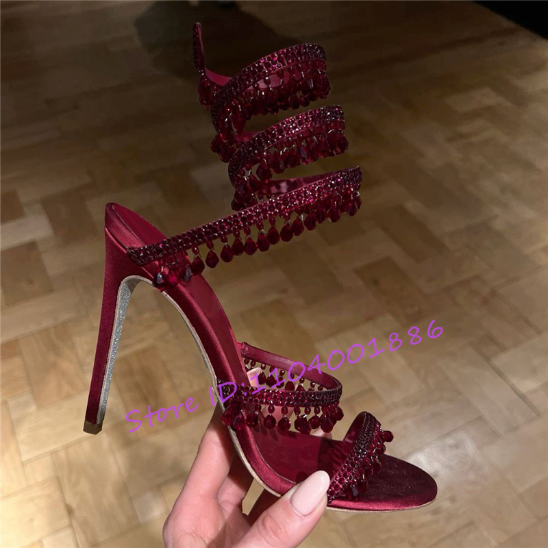 ラインストーンヘビの形のアンクルストラップサンダル夏のセクシ - Sandal Strappy Heeled のレビューと価格