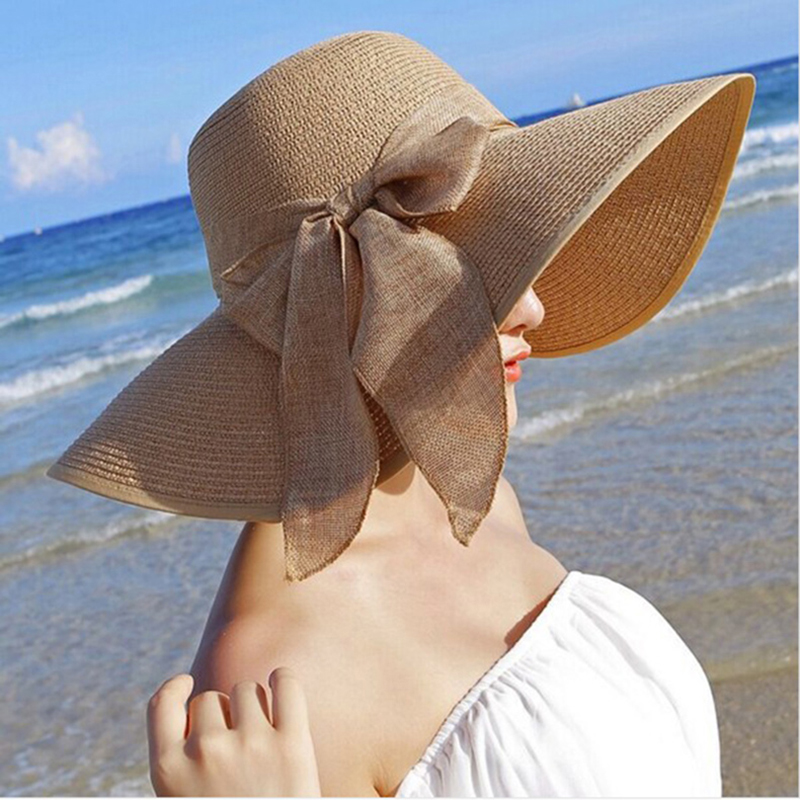 夏の女性の麦わら帽子ちょう結びつば広フロッピーパナマ帽子女性 - Hat Floppy Wide のレビューと価格