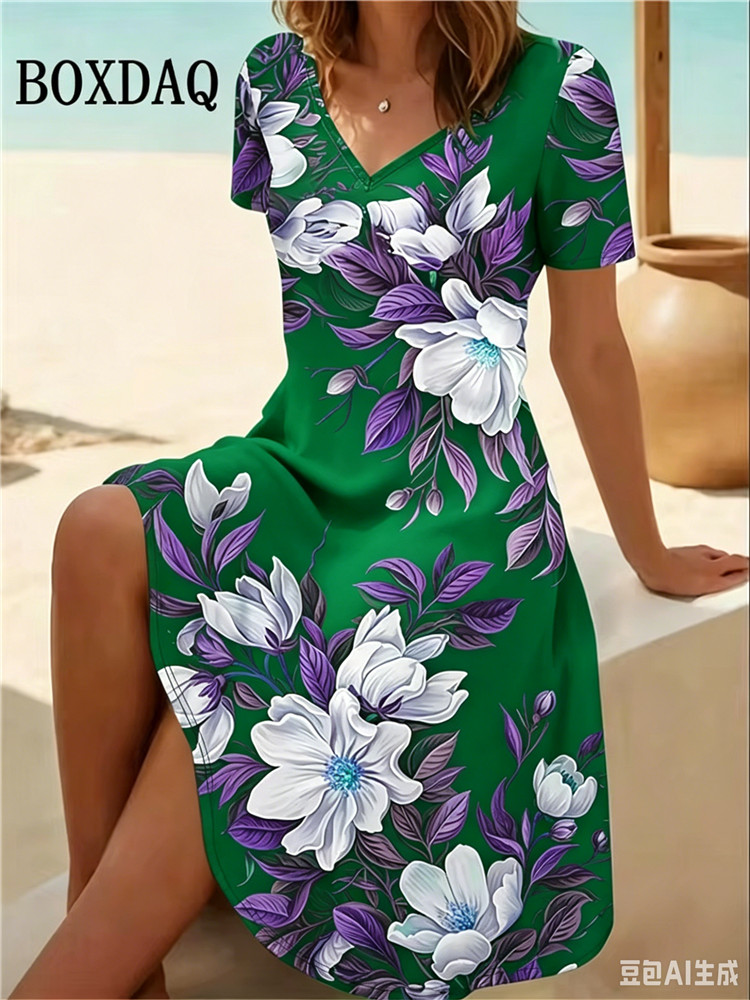 6XL プラスサイズの女性のドレス夏のビーチカジュアル A  - Romper Floral Print のレビューと価格