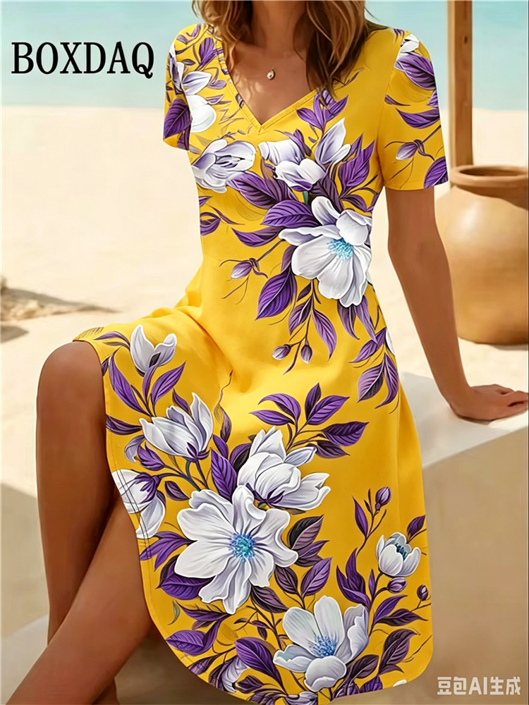 6XL プラスサイズの女性のドレス夏のビーチカジュアル A  - Romper Floral Print のレビューと価格