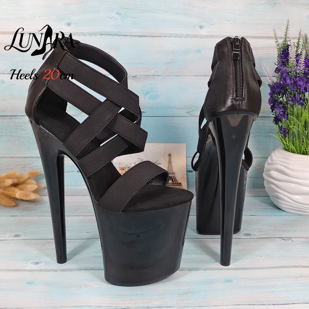 レディース 20cm/8インチ ブラック ストラップ付き ア - Sandal Strappy Heeled のレビューと価格